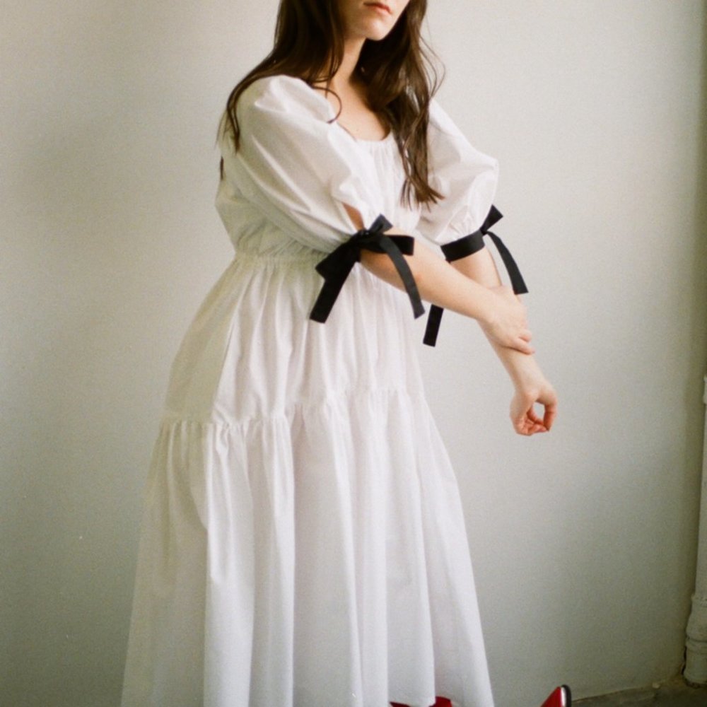 Eliza Faulkner White Puff Sleeve Cotton Dress - Size XS/ Small - Picture 2 of 12